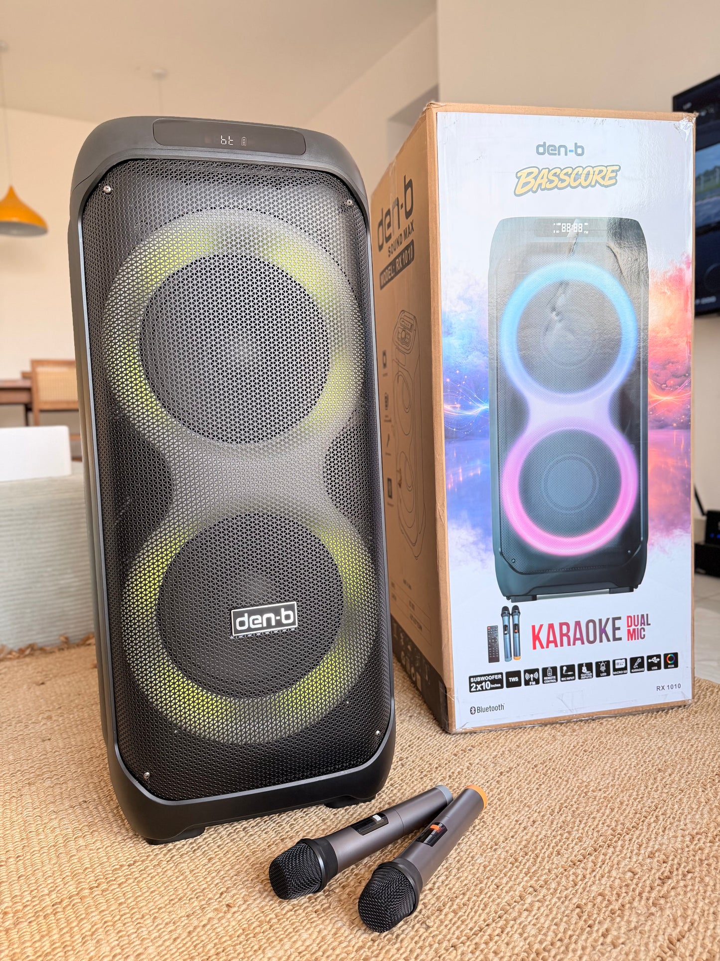 Den-B Basscore Rechargeable Party Speaker – Dual Mic & Karaoke